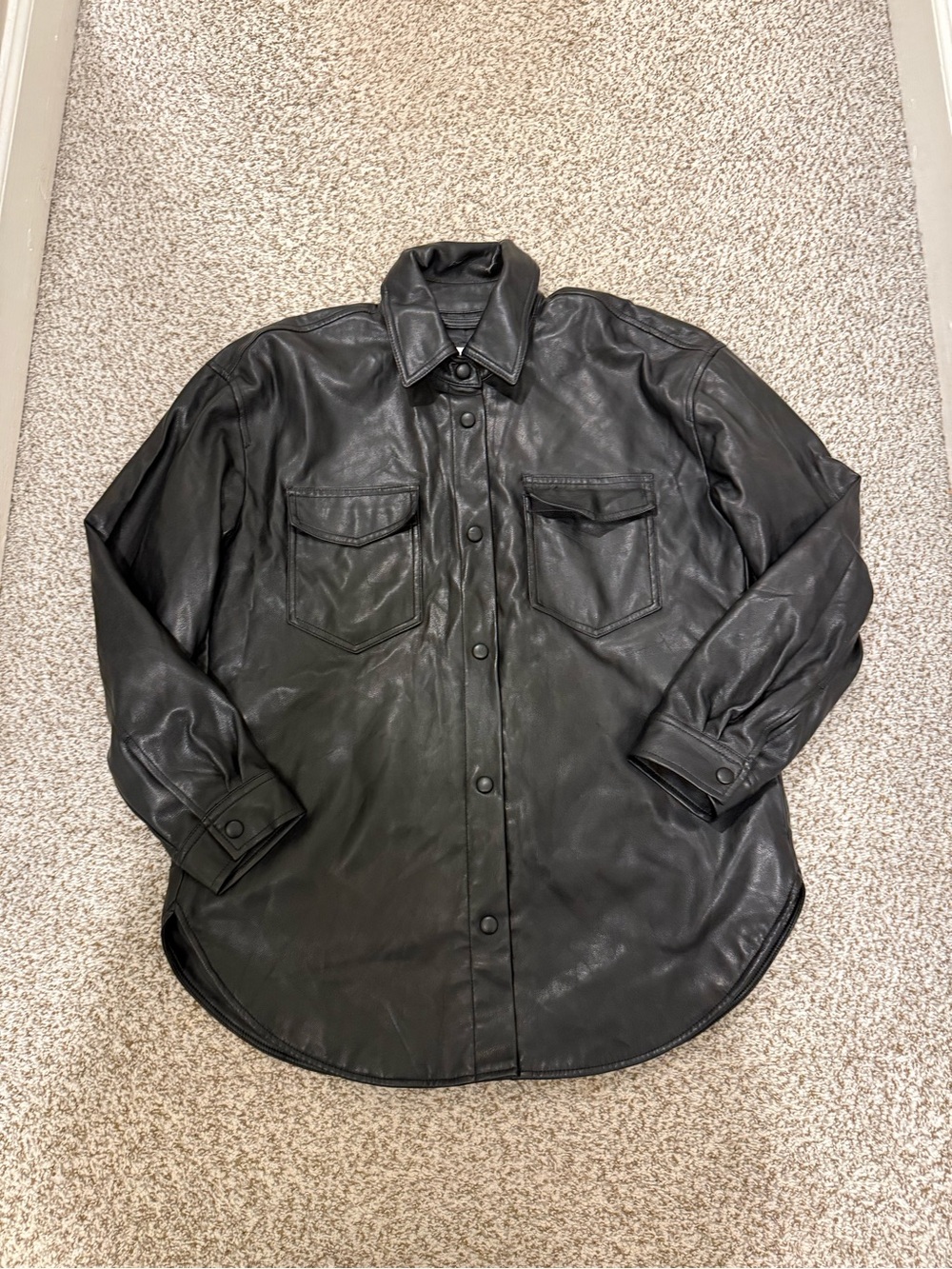 Abercrombie & fitch vegan leather shirt jacket black sz L large